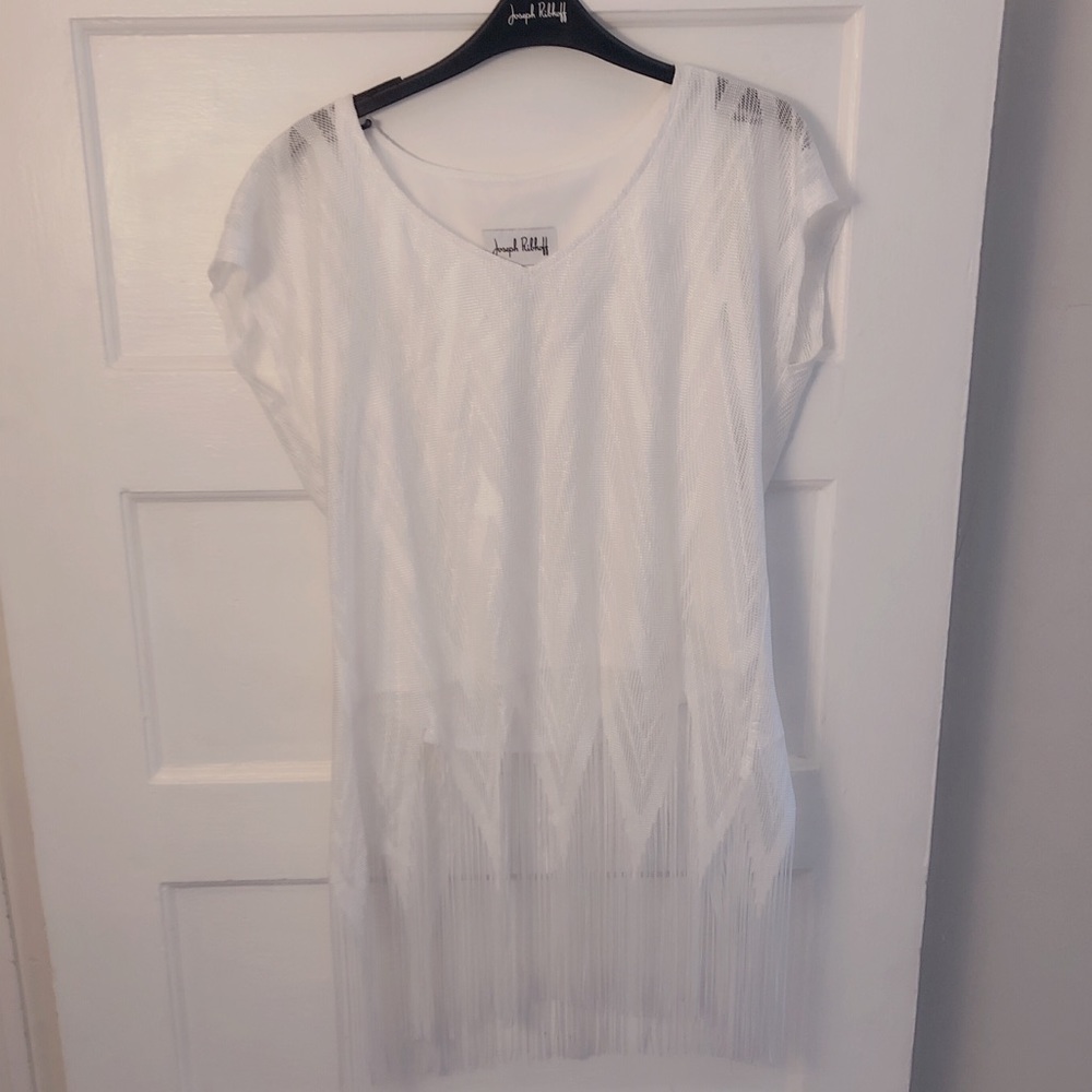 NWT Joseph Ribkoff White lace & fringe blouse sz 8 - Picture 2 of 4